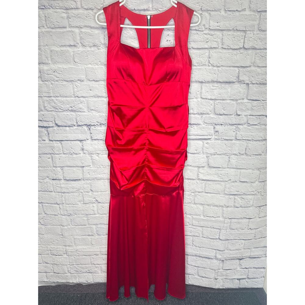 Hailey Logan By Adrianna Papell Red "Satin" Floor Length Formal Gown SZ 13/14